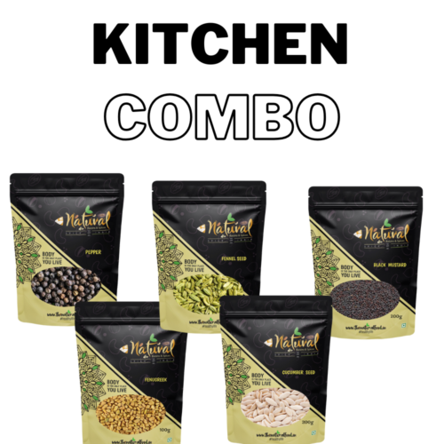 Daily Kitchen Combo - Black Mustard, Cumin Seeds(Jeera), Fenugreek, Fennel Seeds & Pepper (250 gms each Combo Pack)