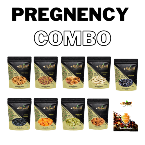 Pregnancy Combo - Walnuts(250g), Mamra Almond, Green Pista, Figs, Cashews W240, Blueberry, Apricot, Dates Safawi, Pumpkin Seeds & Detox Mix (Our Complimentry) 250 gms of each