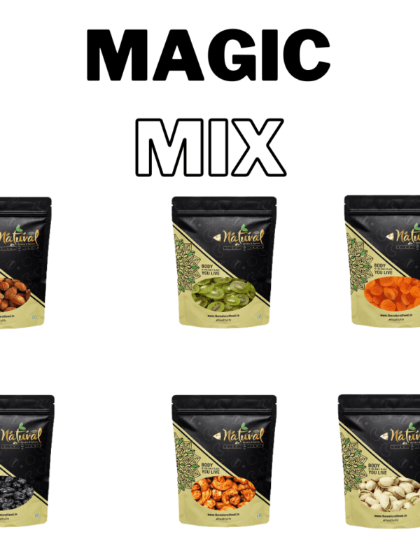 Salted Almonds, Kiwi, Black Raisin, Chilly Cashew, Apricots, Salted Pista -Magic Mix (200 gms each)