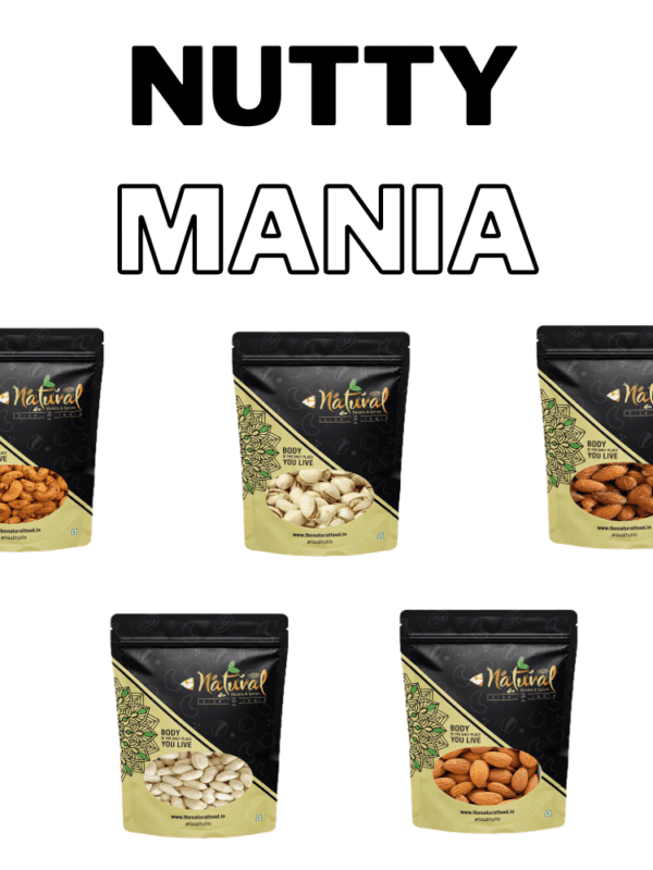 Pepper Cashew, Salted Pista, Salted Almond, Peanuts & Almonds - Nutty Mania (200 gms each)
