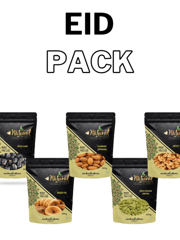 Grand Eid Pack - Ajwa Dates, Almonds, Walnuts(500gm), Pista, Cashew W320 & Black Raisins (500 gms each Combo Pack)