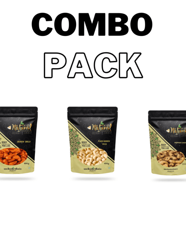 Cashew Chilly, Cashew Pepper & Cashew Roasted & Salted (250 gm each Combo Pack)