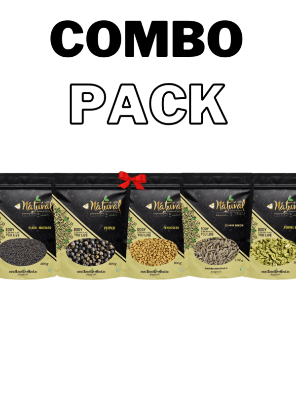Daily Kitchen Combo – Black Mustard, Cumin Seeds(Jeera), Fenugreek, Fennel Seeds & Pepper (250 gms each Combo Pack)