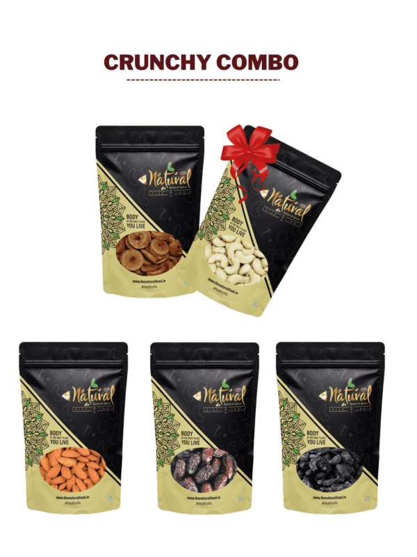 Figs, Cashews, Almonds, Dates & Black Raisins – Crunchy Combo (250 gms each)
