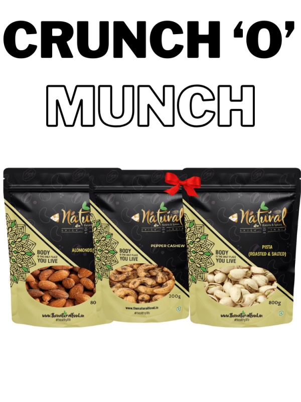 Salted Almonds, Pepper Cashews & Salted Pista - Crunch 'O' Munch (250 gms each)