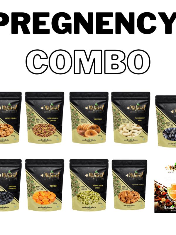 Pregnancy Combo - Walnuts(250g), Mamra Almond, Green Pista, Figs, Cashews W240, Blueberry, Apricot, Dates Safawi, Pumpkin Seeds & Detox Mix (Our Complimentry) 250 gms of each